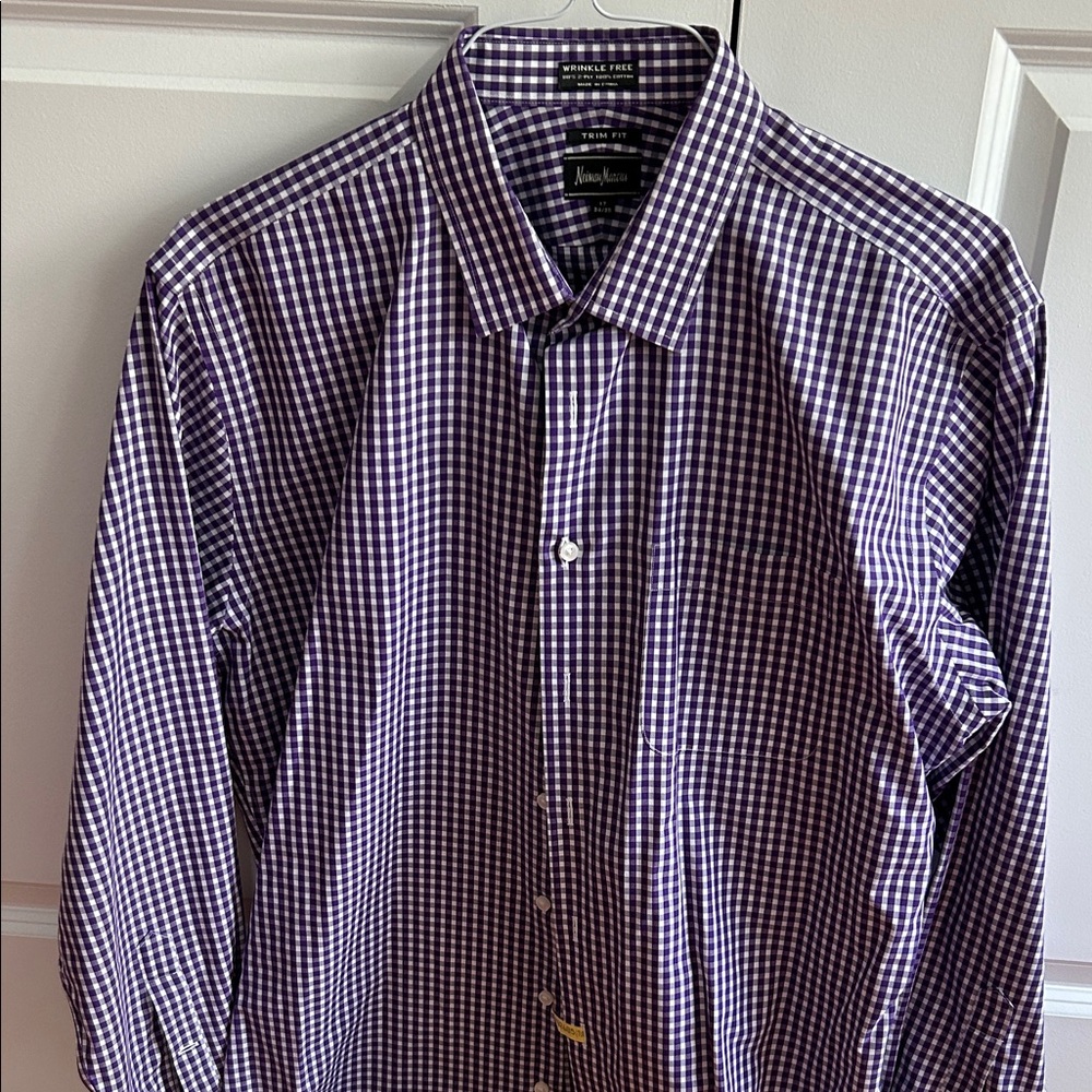 Neiman Marcus Men purple checked shirt
